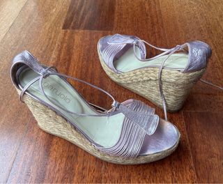 Sandalias cuña esparto Paruolo rosa/lila metalizad