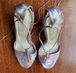 Sandalias cuña esparto Paruolo rosa/lila metalizad
