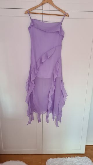 Vestido lila fluido volantes talla S