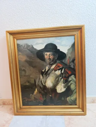 Cuadro de cazador con marco dorado