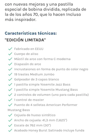 Bajo LTD Fender Mustang Bass  American Performer