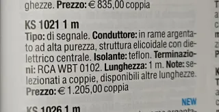 Cavi Audio RCA Kimber kable KS1021 perfetti.