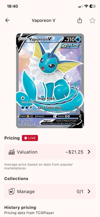 Carta Pokémon Vaporeon V 172/203