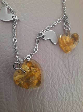 Collana 3 cuori resina e 2 acciaio