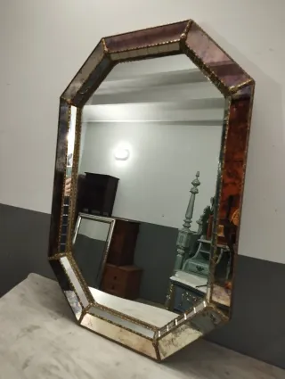 Espejo Veneciano Octogonal Dorado y Morado