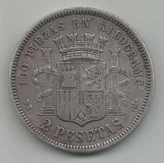 DR86. 2 PTAS PLATA ESPAÑA 1870 (18-74) DEM
