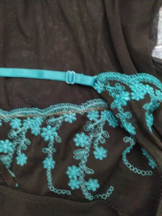 Conjunto Lencería Negro y Turquesa