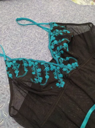 Conjunto Lencería Negro y Turquesa