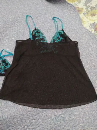 Conjunto Lencería Negro y Turquesa