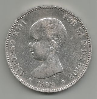 DA2662. 5 PTAS PLATA ALFONSO XIII 1892 (18-92) PGM