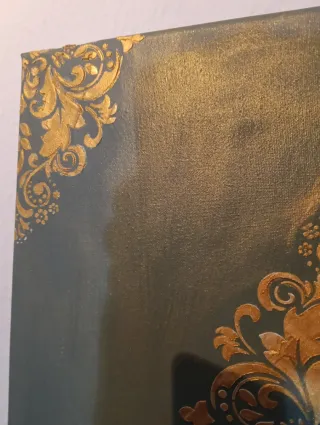 Lienzo decorativo verde y dorado