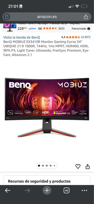 Monitor Curvo BenQ MOBIUZ EX3410R IPS