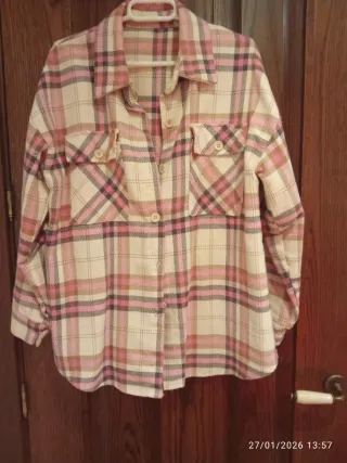 Chaqueta cuadros beige y rosa