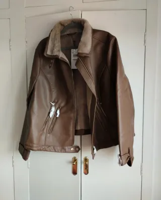 Cazadora Violeta by Mango Piel Vegana Marrón XL