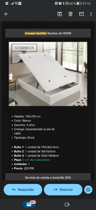 Canapé abatible Starbox 135x190cm Blanco