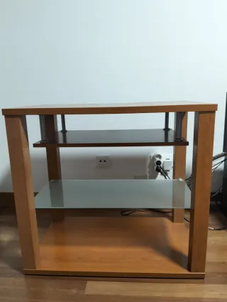 Mesa auxiliar madera y cristal