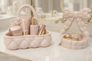 Conjunto 2 bandejas tocador rosa