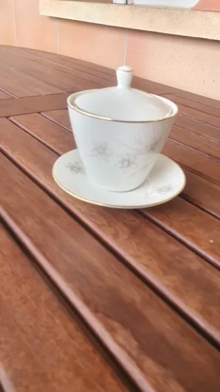 Juego 4 tazas café vintage, azucarero y jarra