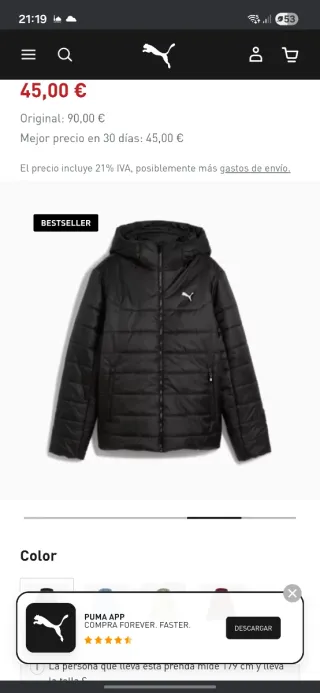 Chaqueta Puma Negra esta en muy buen estado