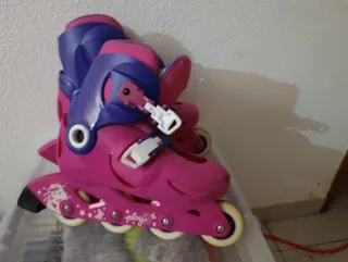 Patins em linha ajustáveis rosa e roxo