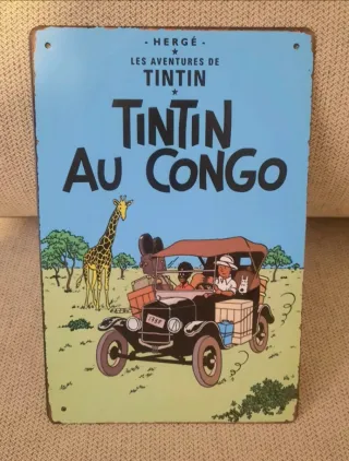 Cartel Metálico Vintage Tintín en el Congo
