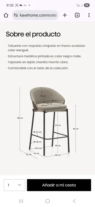 Taburete Eamy Kave Home