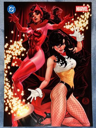 Arte Marvel x DC (Bruja Escarlata y Zattana)