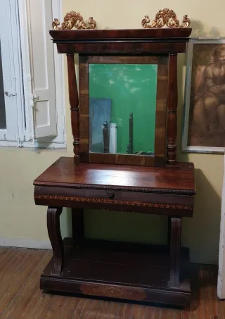 Consola Fernandina Antigua Madera y Cristal