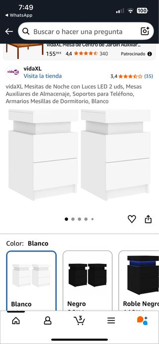 2 Mesitas de noche blancas con LED