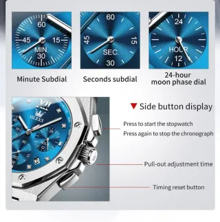 Reloj OLEVS Hombre Cronógrafo Azul Plateado