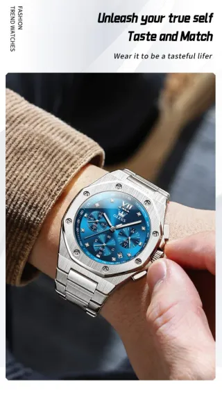 Reloj OLEVS Hombre Cronógrafo Azul Plateado