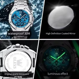 Reloj OLEVS Hombre Cronógrafo Azul Plateado