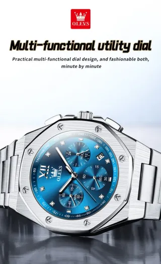 Reloj OLEVS Hombre Cronógrafo Azul Plateado