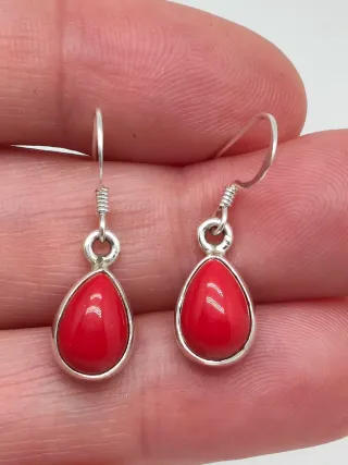 Pendientes Plata 925 Coral Rojo