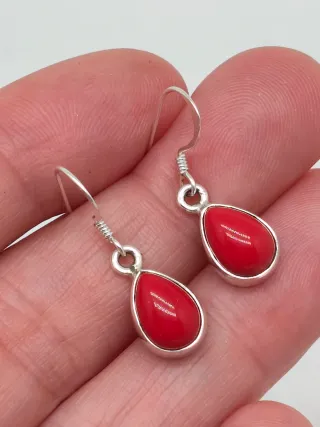 Pendientes Plata 925 Coral Rojo