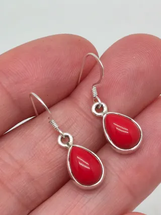 Pendientes Plata 925 Coral Rojo