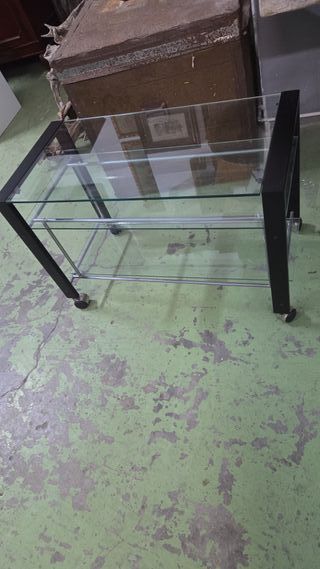 Carrito auxiliar TV cristal y ruedas
