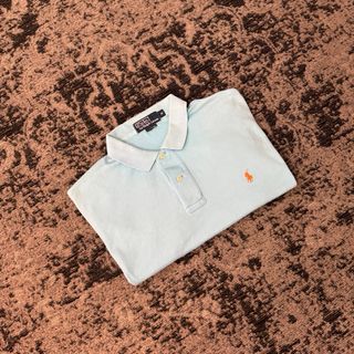 Polo Ralph Lauren Uomo M Celeste Logo Arancione