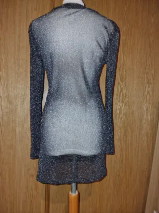 Vestido corto mujer plateado brillante