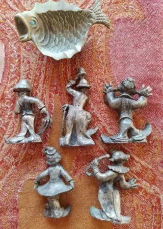 5 Payasos Metal y Pez Cenicero Vintage