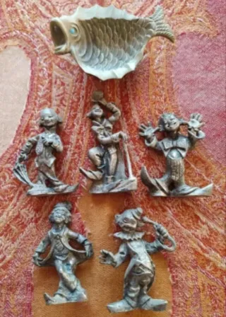 5 Payasos Metal y Pez Cenicero Vintage