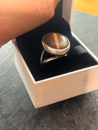 Anillo Plata Ley Piedra Marrón Jaspe