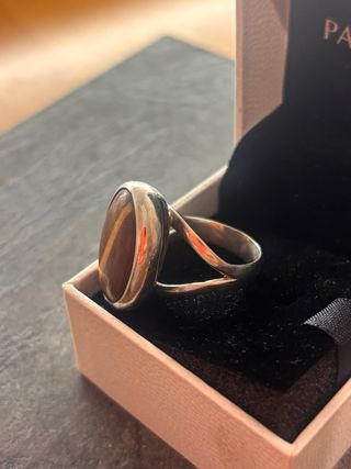 Anillo Plata Ley Piedra Marrón Jaspe