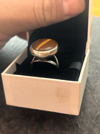Anillo Plata Ley Piedra Marrón Jaspe