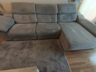 Sofá cheslong 3 plazas tela beige/gris