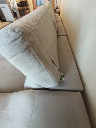 Sofá cheslong 3 plazas tela beige/gris