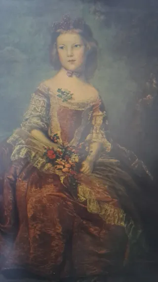 Cuadro antiguo niña vestido rojo