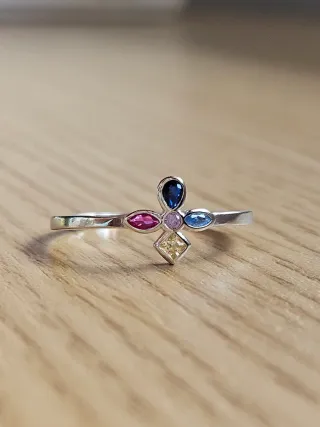 Anillo cruz Plata de ley 925 circonitas Multicolor