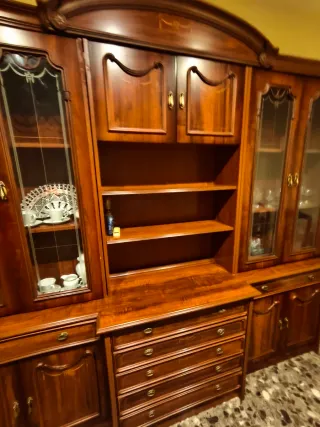 Mueble de salón completo madera y cristal