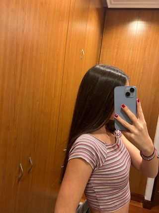 Crop top Pull&Bear rayas rosa-granate manga corta